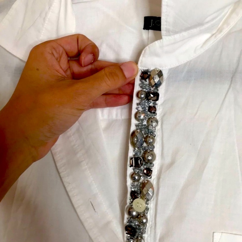Jcrew bejeweld rhinestone top/ button up brand new with tags jcrew factory